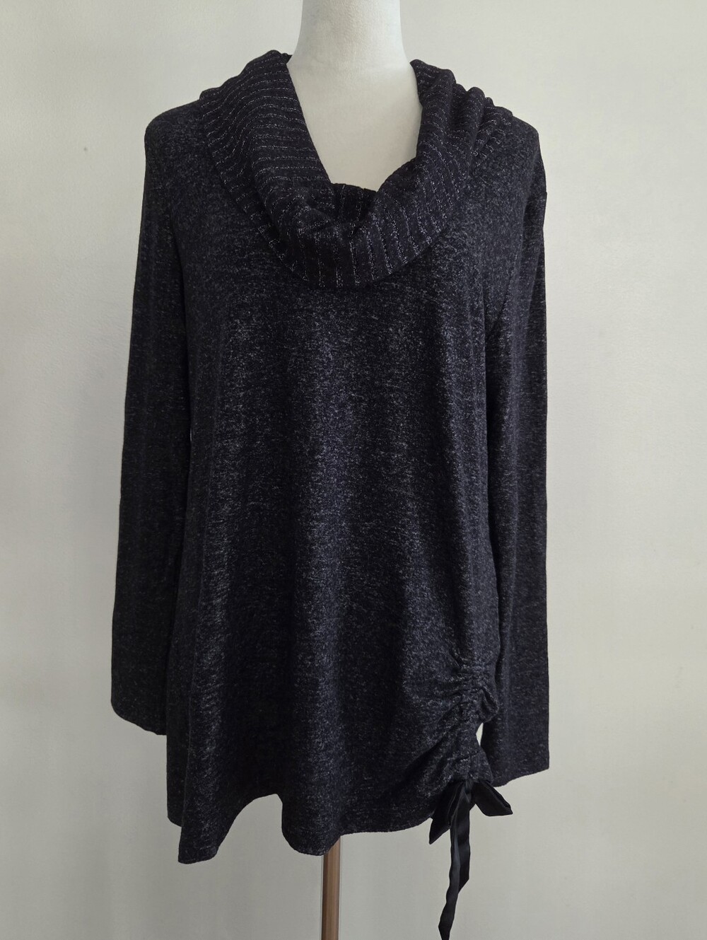 White House Black Market Charcoal Cowl Neck Sweater with Side Tie